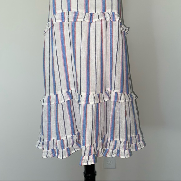 Rails Sandy Dress Tahiti Stripe Small Linen Blend Tiered Ruffle Coastal Travel - Picture 8 of 15